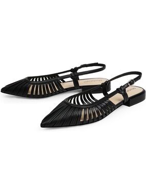 Modatope Black Strappy Pointed Slingback Flats